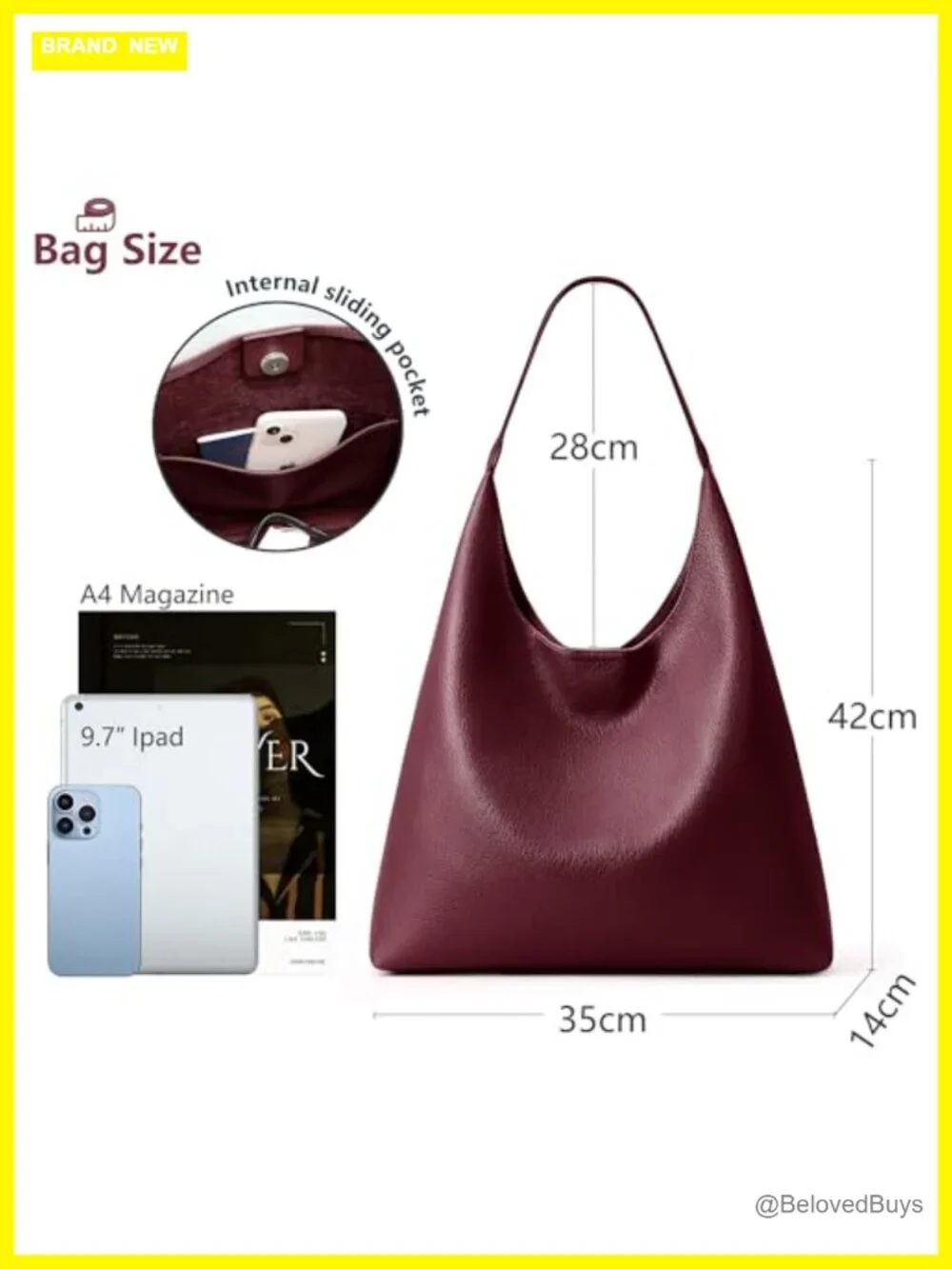 Large Vegan Leather Slouchy Hobo Tote Shoulder Bag for Travel Work